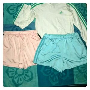 3 Adidas pieces 2 pair of shorts and 1 shirt